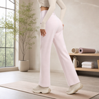 Pink Women's High Waisted Straight Leg Yoga Pants (M size)- Spandex Activewear with Peach Shape Back Detail, Rear Waist Pocket and Relaxed Fit for Pilates and Casual Wear