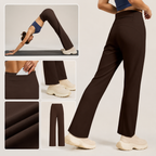 Women's High Waisted Straight Leg Yoga Pants (S size) - Coffee Brown, Relaxed Full Length Fit with Rear Waist Pocket for Yoga, Pilates, Walking and Everyday Athleisure