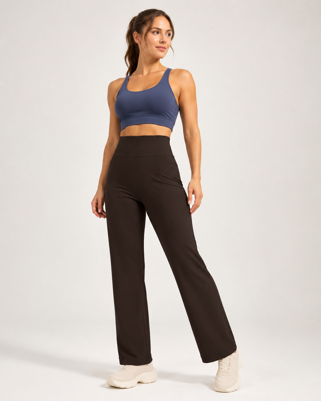Women's High Waisted Straight Leg Yoga Pants (XL size) - Coffee Brown, Relaxed Full Length Fit with Rear Waist Pocket for Yoga, Pilates, Walking and Everyday Athleisure