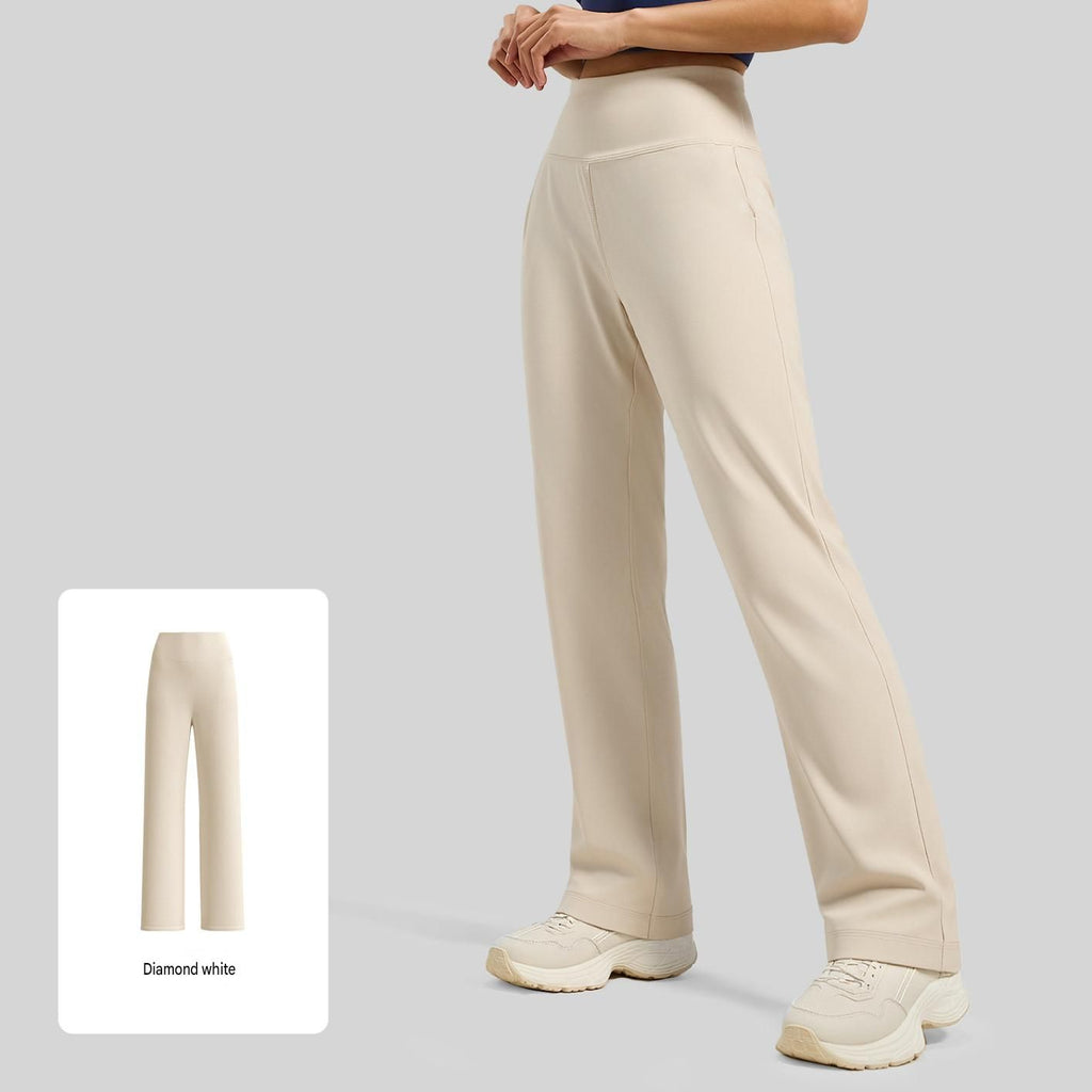 Women's High Waisted Straight Leg Yoga Pants (XL size)- White Loose Fit Activewear with Back Waist Pocket for Pilates, Yoga, Gym, Walking and Everyday Lounge Wear