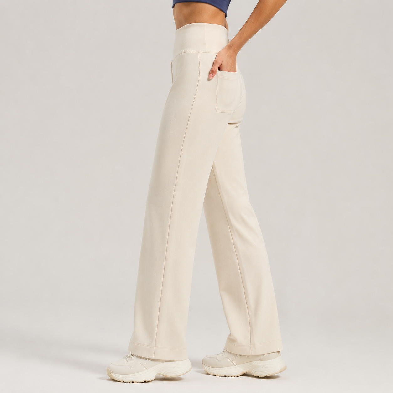Women's High Waisted Straight Leg Yoga Pants (XXL size)- White Loose Fit Activewear with Back Waist Pocket for Pilates, Yoga, Gym, Walking and Everyday Lounge Wear