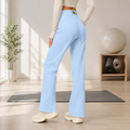Women's High Waist Yoga Pants (L size)- Blue Loose Straight Leg Full Length Trousers with Rear Waist Pocket for Pilates, Studio Workouts, Lounging and Casual Wear