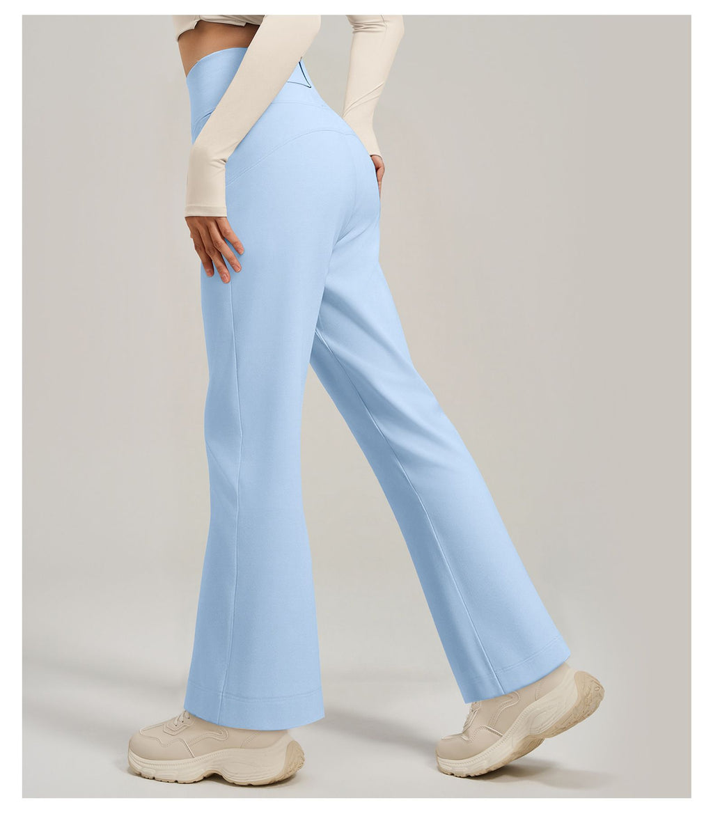 Women's High Waist Yoga Pants (XL size)- Blue Loose Straight Leg Full Length Trousers with Rear Waist Pocket for Pilates, Studio Workouts, Lounging and Casual Wear