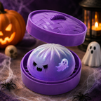 (Purple Ghost Buns) Halloween Slow-Rebound Soft Mini Bread Toy, 8.5cm, Stress-Relieving Squeeze Toy, Soft Food-Shaped Sensory Decompression Toy, with Storage Basket, Suitable for Teenagers and Adults, Party Gift