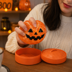 (Orange pumpkin buns) Halloween Slow-Rebound Soft Mini Bread Toy, 8.5cm, Stress-Relieving Squeeze Toy, Soft Food-Shaped Sensory Decompression Toy, with Storage Basket, Suitable for Teenagers and Adults, Party Gift