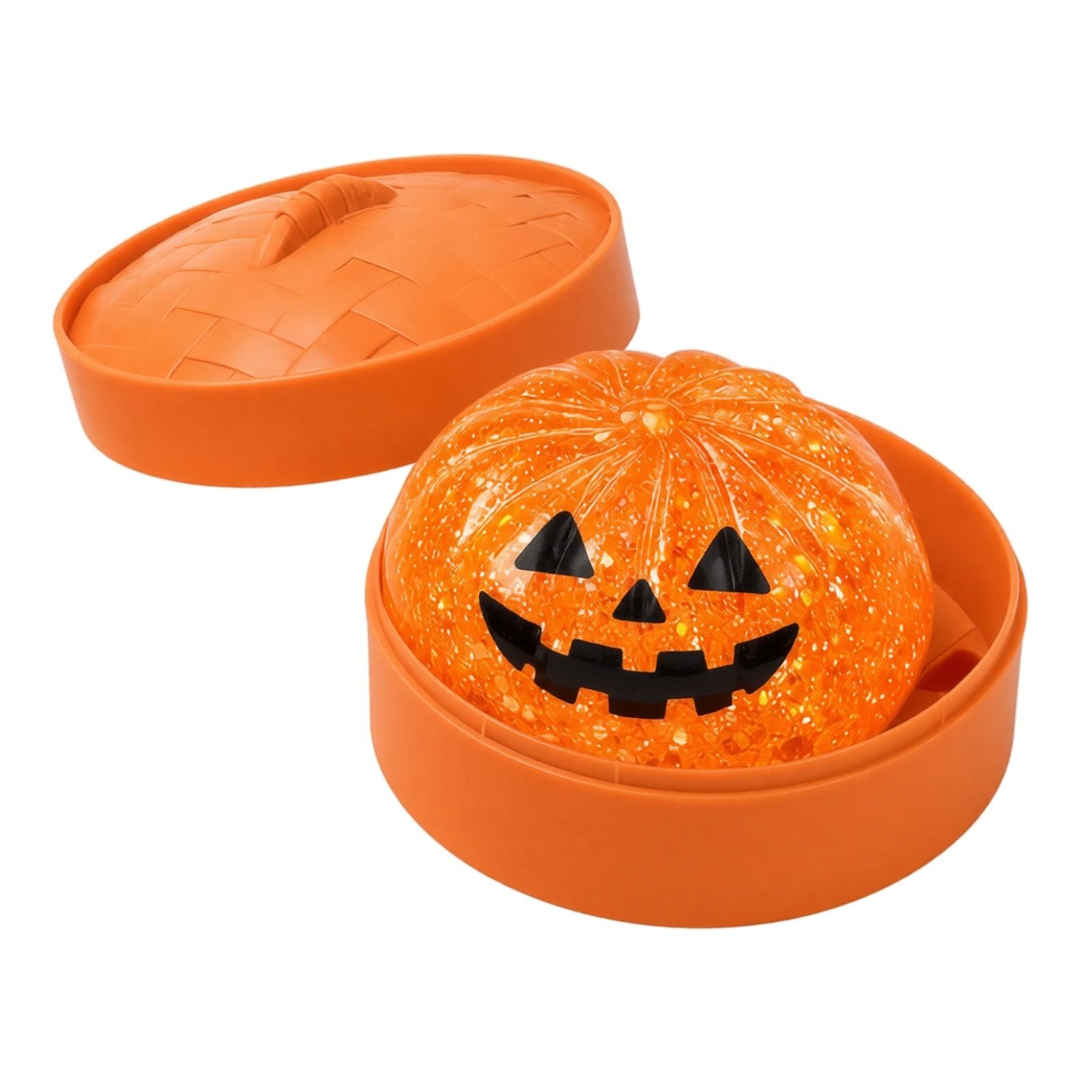 (Orange pumpkin buns) Halloween Slow-Rebound Soft Mini Bread Toy, 8.5cm, Stress-Relieving Squeeze Toy, Soft Food-Shaped Sensory Decompression Toy, with Storage Basket, Suitable for Teenagers and Adults, Party Gift