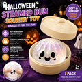 (White steamed buns) Halloween Slow-Rebound Soft Mini Bread Toy, 8.5cm, Stress-Relieving Squeeze Toy, Soft Food-Shaped Sensory Decompression Toy, with Storage Basket, Suitable for Teenagers and Adults, Party Gift