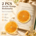 2PCS Cute Oranges Acrylic Bookmarks Fruit Transparent Reading Bookmarks Aesthetic Page Markers for Book Lovers Students Teachers Reading Gifts