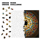 L size Cat Stained Glass Wooden Puzzle Irregular Shaped Jigsaw Puzzle High Difficulty Wooden Brain Teaser Cathedral Black Cat Mosaic Puzzle Gift for Puzzle Lovers Home Decor