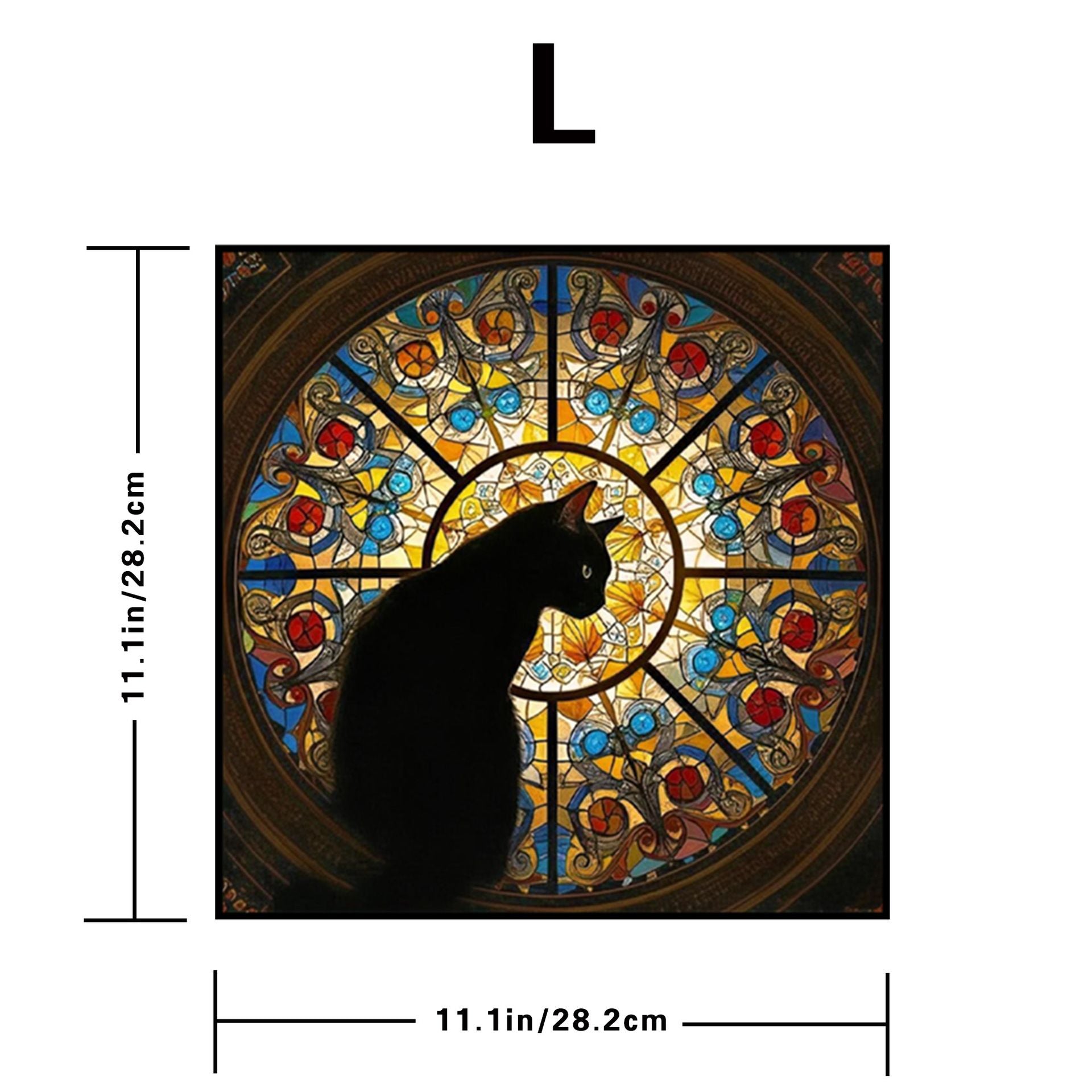L size Cat Stained Glass Wooden Puzzle Irregular Shaped Jigsaw Puzzle High Difficulty Wooden Brain Teaser Cathedral Black Cat Mosaic Puzzle Gift for Puzzle Lovers Home Decor