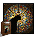 M size Cat Stained Glass Wooden Puzzle Irregular Shaped Jigsaw Puzzle High Difficulty Wooden Brain Teaser Cathedral Black Cat Mosaic Puzzle Gift for Puzzle Lovers Home Decor