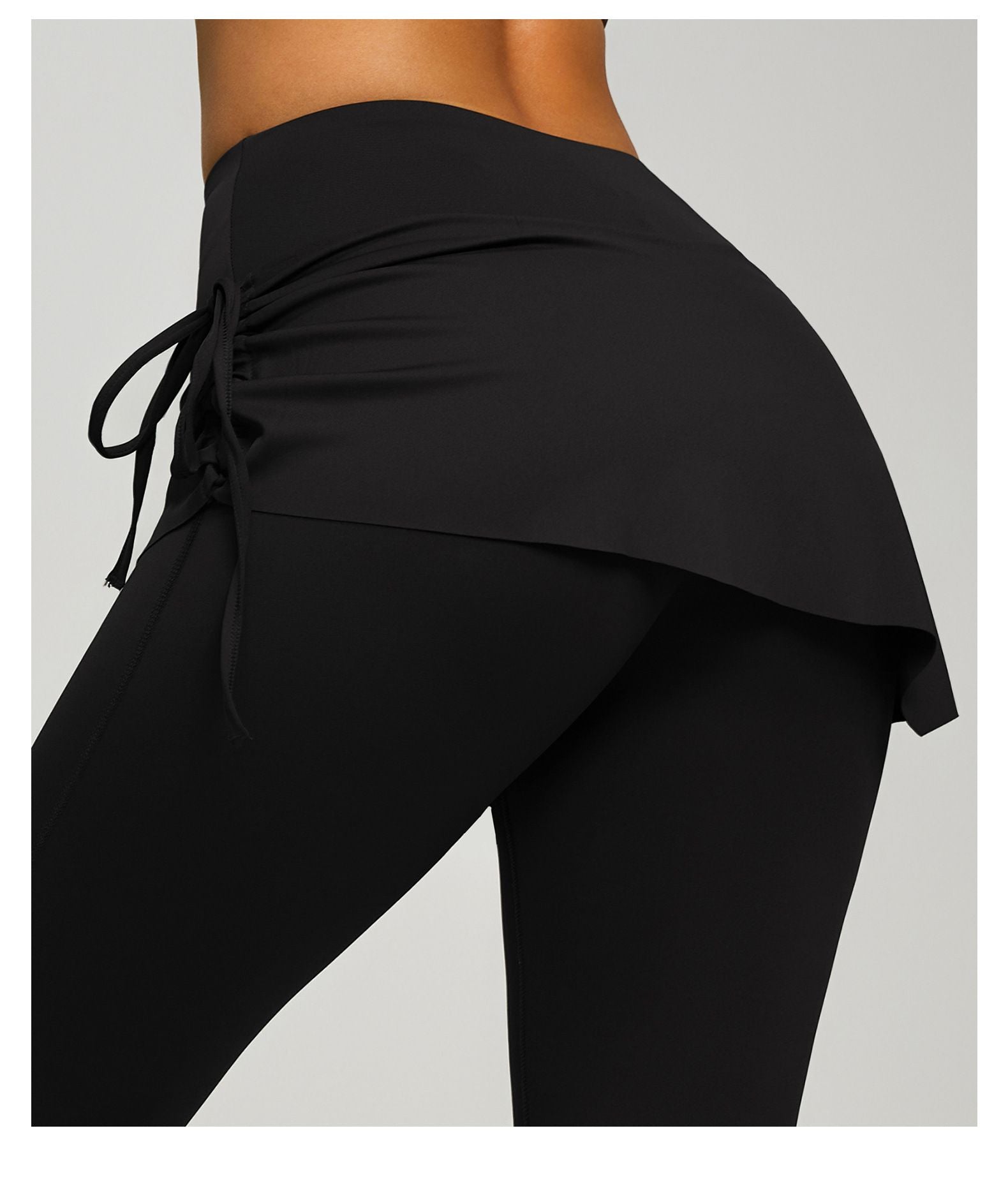 Women's High Waist Skirted Flare Yoga Pants with Adjustable Ruched Drawstring (S size)- Black Faux Two Piece Bootcut Leggings for Pilates, Gym Workout, Running, Dance and Everyday Wear