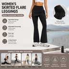 Women's High Waist Skirted Flare Yoga Pants with Adjustable Ruched Drawstring (XXL size)- Black Faux Two Piece Bootcut Leggings for Pilates, Gym Workout, Running, Dance and Everyday Wear