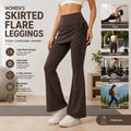 Women's High Waist Skirted Flare Yoga Pants with Adjustable Ruched Drawstring (XL size)- Coffee brown Faux Two Piece Bootcut Leggings for Pilates, Gym Workout, Running, Dance and Everyday Wear