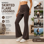 Women's High Waist Skirted Flare Yoga Pants with Adjustable Ruched Drawstring (XXL size)- Coffee brown Faux Two Piece Bootcut Leggings for Pilates, Gym Workout, Running, Dance and Everyday Wear