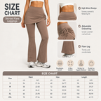 Women's High Waist Skirted Flare Yoga Pants with Adjustable Ruched Drawstring (XL size)- Light brown Faux Two Piece Bootcut Leggings for Pilates, Gym Workout, Running, Dance and Everyday Wear