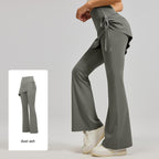 Women's High Waist Skirted Flare Yoga Pants with Adjustable Ruched Drawstring (S size)- Grey Faux Two Piece Bootcut Leggings for Pilates, Gym Workout, Running, Dance and Everyday Wear