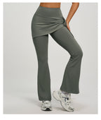 Women's High Waist Skirted Flare Yoga Pants with Adjustable Ruched Drawstring (XL size)- Grey Faux Two Piece Bootcut Leggings for Pilates, Gym Workout, Running, Dance and Everyday Wear