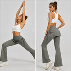 Women's High Waist Skirted Flare Yoga Pants with Adjustable Ruched Drawstring (XXL size)- Grey Faux Two Piece Bootcut Leggings for Pilates, Gym Workout, Running, Dance and Everyday Wear