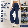 Women's High Waist Skirted Flare Yoga Pants with Adjustable Ruched Drawstring (M size)- Blue Faux Two Piece Bootcut Leggings for Pilates, Gym Workout, Running, Dance and Everyday Wear