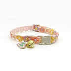 Floral Lace Pet Collar with Bell and Charm (Heart-shaped design)- Adjustable Polyester Cat Collar for Small Dogs and Cats, Colourful Embroidered Neck Collar, Cute Puppy Kitten Accessory, 18-30cm