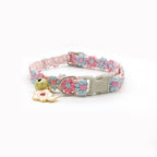 Floral Lace Pet Collar with Bell and Charm (Cherry blossom design)- Adjustable Polyester Cat Collar for Small Dogs and Cats, Colourful Embroidered Neck Collar, Cute Puppy Kitten Accessory, 18-30cm