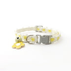 Floral Lace Pet Collar with Bell and Charm (White flower design)- Adjustable Polyester Cat Collar for Small Dogs and Cats, Colourful Embroidered Neck Collar, Cute Puppy Kitten Accessory, 18-30cm