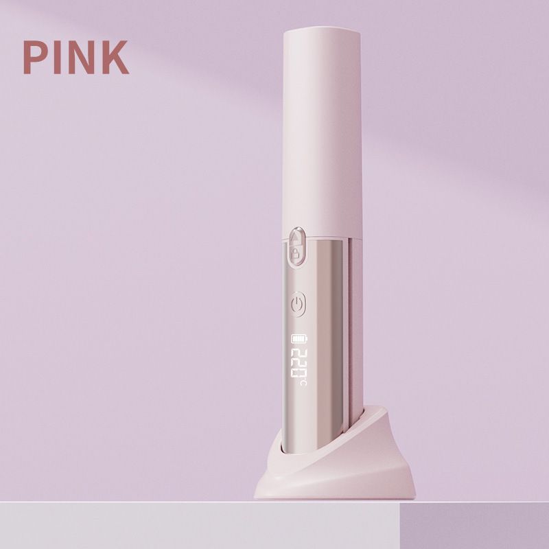Pink Portable Cordless Hair Straightener Brush Rechargeable Mini Hair Styling Comb, USB-C Fast Charging, 4 Temperature Settings 140-220°C, Anti-Scald Design, Travel Hair Straightener for Home & On-the-Go Styling