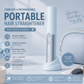 Blue Portable Cordless Hair Straightener Brush Rechargeable Mini Hair Styling Comb, USB-C Fast Charging, 4 Temperature Settings 140-220°C, Anti-Scald Design, Travel Hair Straightener for Home & On-the-Go Styling
