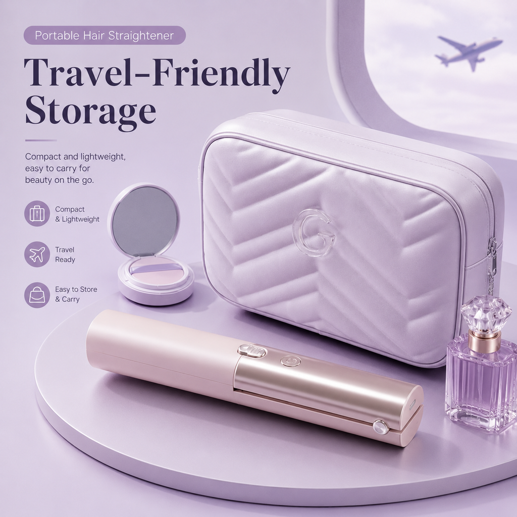 Blue Portable Cordless Hair Straightener Brush Rechargeable Mini Hair Styling Comb, USB-C Fast Charging, 4 Temperature Settings 140-220°C, Anti-Scald Design, Travel Hair Straightener for Home & On-the-Go Styling