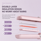Blue Portable Cordless Hair Straightener Brush Rechargeable Mini Hair Styling Comb, USB-C Fast Charging, 4 Temperature Settings 140-220°C, Anti-Scald Design, Travel Hair Straightener for Home & On-the-Go Styling