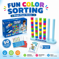 Colour Sorting Stacking Game with 50 Challenge Cards, Single Player Logic Puzzle and Ring Matching Tabletop Activity for Family Game Nights, Parties and Brain Training