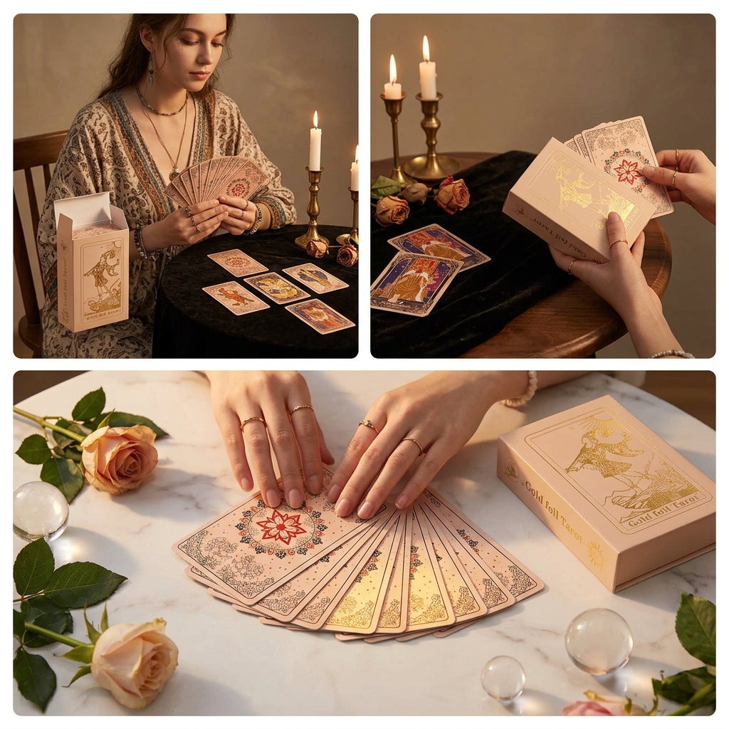 Gold Foil Tarot Deck Flower Love Boxed Set Waterproof PVC Plastic 78-Card Waite Tarot Cards, Full Colour Printed Divination Oracle Deck, Flower Love Gift Box, Collectible Tarot Card Set
