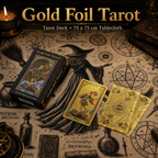 Gold Foil Eye Box Tarot Deck with 75 x 75 cm Witch Pattern Tarot Tablecloth, Waterproof PVC 78-Card Waite Tarot Cards, Gold Foil Divination Deck, Complete Tarot Reading Gift Set
