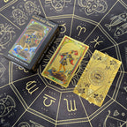 Gold Foil Eye Box Tarot Deck with 75 x 75 cm Witch Pattern Tarot Tablecloth, Waterproof PVC 78-Card Waite Tarot Cards, Gold Foil Divination Deck, Complete Tarot Reading Gift Set