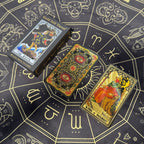 Gold Foil Tarot Cards with Hexagram Gift Box & 75 × 75 cm Witch Tarot Tablecloth Set, Waterproof PVC Waite Tarot Deck, 78 Gilded Cards, Divination Reading Bundle, Spiritual Gift Set