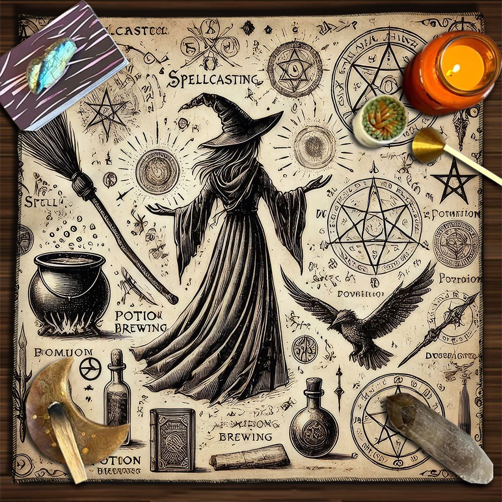 Gold Foil Tarot Cards with Hexagram Gift Box & 75 × 75 cm Witch Tarot Tablecloth Set, Waterproof PVC Waite Tarot Deck, 78 Gilded Cards, Divination Reading Bundle, Spiritual Gift Set
