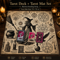 Gold Foil Eye Box Tarot Deck with 75 x 75 cm Witch Pattern Tarot Tablecloth, Waterproof PVC 78-Card Waite Tarot Cards, Gold Foil Divination Deck, Complete Tarot Reading Gift Set