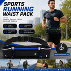 Blue Running Waist Pack Sports Belt with Water Bottle Holder Adjustable Phone Waist Bag Reflective Lightweight Fanny Pack for Marathon Running Hiking Cycling Walking Fitness and Outdoor Activities