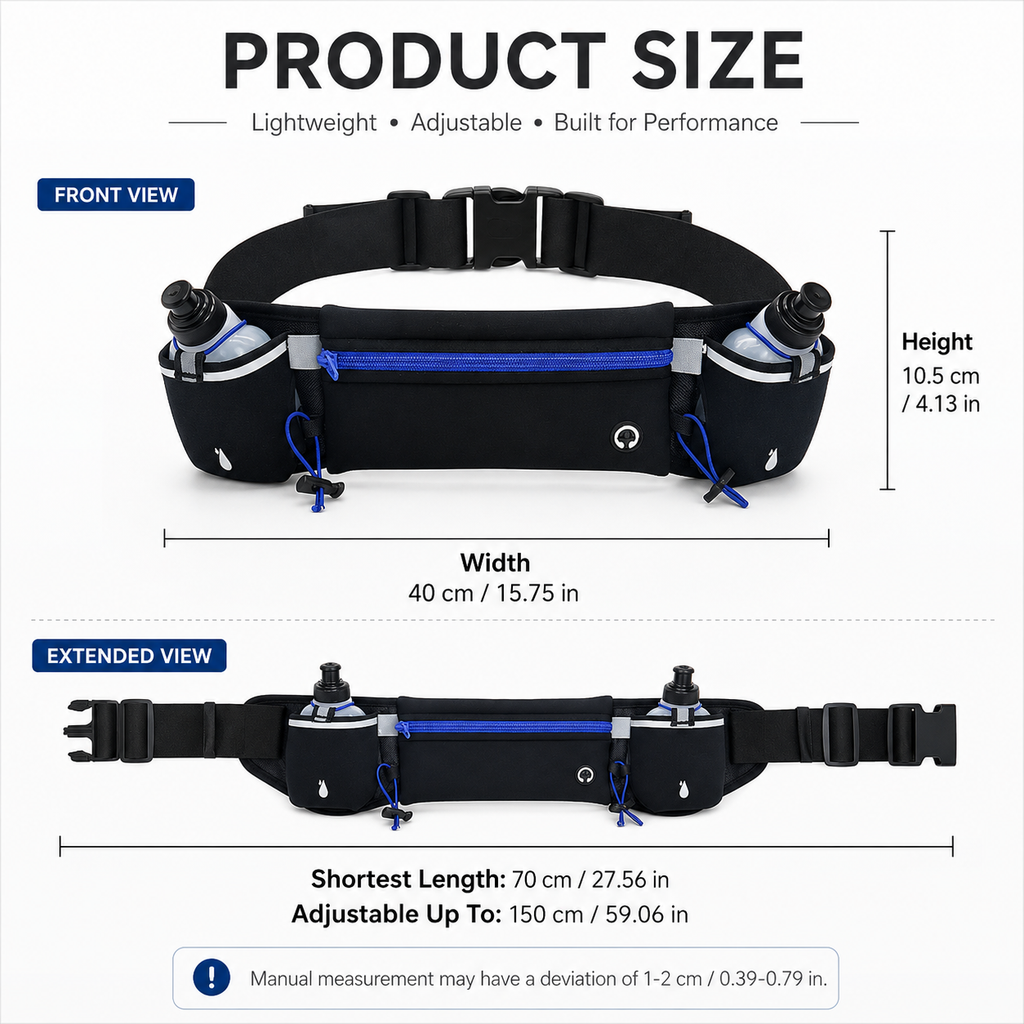 Green Running Waist Pack Sports Belt with Water Bottle Holder Adjustable Phone Waist Bag Reflective Lightweight Fanny Pack for Marathon Running Hiking Cycling Walking Fitness and Outdoor Activities