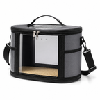 Large Small Animal Travel Bag (33*22.5*23cm) - Gray small nylon and plastic portable pet bag with shoulder strap and handle, suitable for parrots, hamsters, guinea pigs and rabbits.