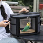 Large Small Animal Travel Bag (33*22.5*23cm) - Gray small nylon and plastic portable pet bag with shoulder strap and handle, suitable for parrots, hamsters, guinea pigs and rabbits.