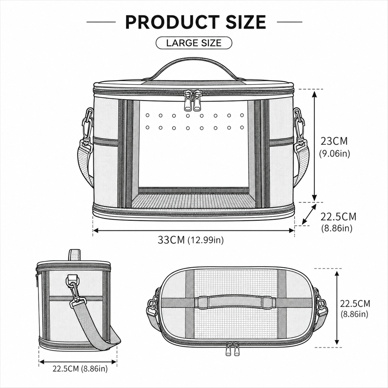Large Small Animal Travel Bag (33*22.5*23cm) - Off-White small nylon and plastic portable pet bag with shoulder strap and handle, suitable for parrots, hamsters, guinea pigs and rabbits.
