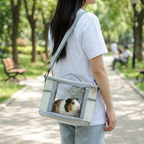 Small Animal Travel Bag(26*17*19cm) - Off-White small nylon and plastic portable pet bag with shoulder strap and handle, suitable for parrots, hamsters, guinea pigs and rabbits.