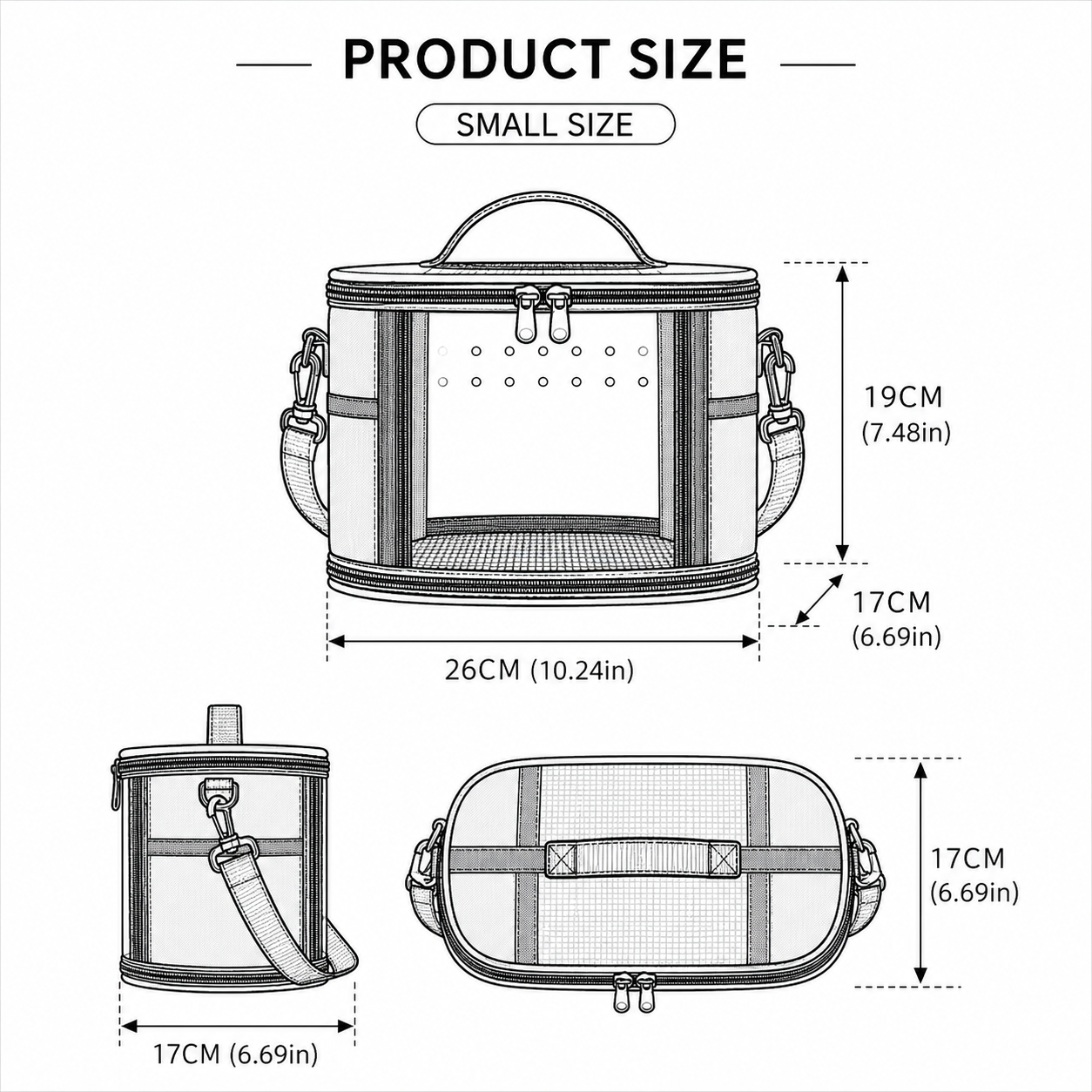 Small Animal Travel Bag(26*17*19cm) - Off-White small nylon and plastic portable pet bag with shoulder strap and handle, suitable for parrots, hamsters, guinea pigs and rabbits.