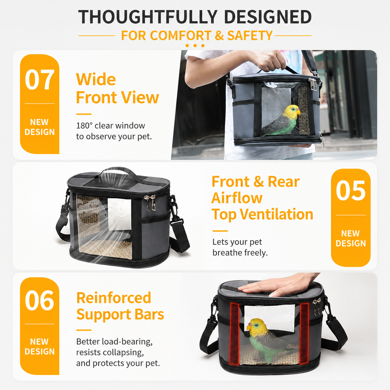 Large Small Animal Travel Bag (33*22.5*23cm) - Pink small nylon and plastic portable pet bag with shoulder strap and handle, suitable for parrots, hamsters, guinea pigs and rabbits.