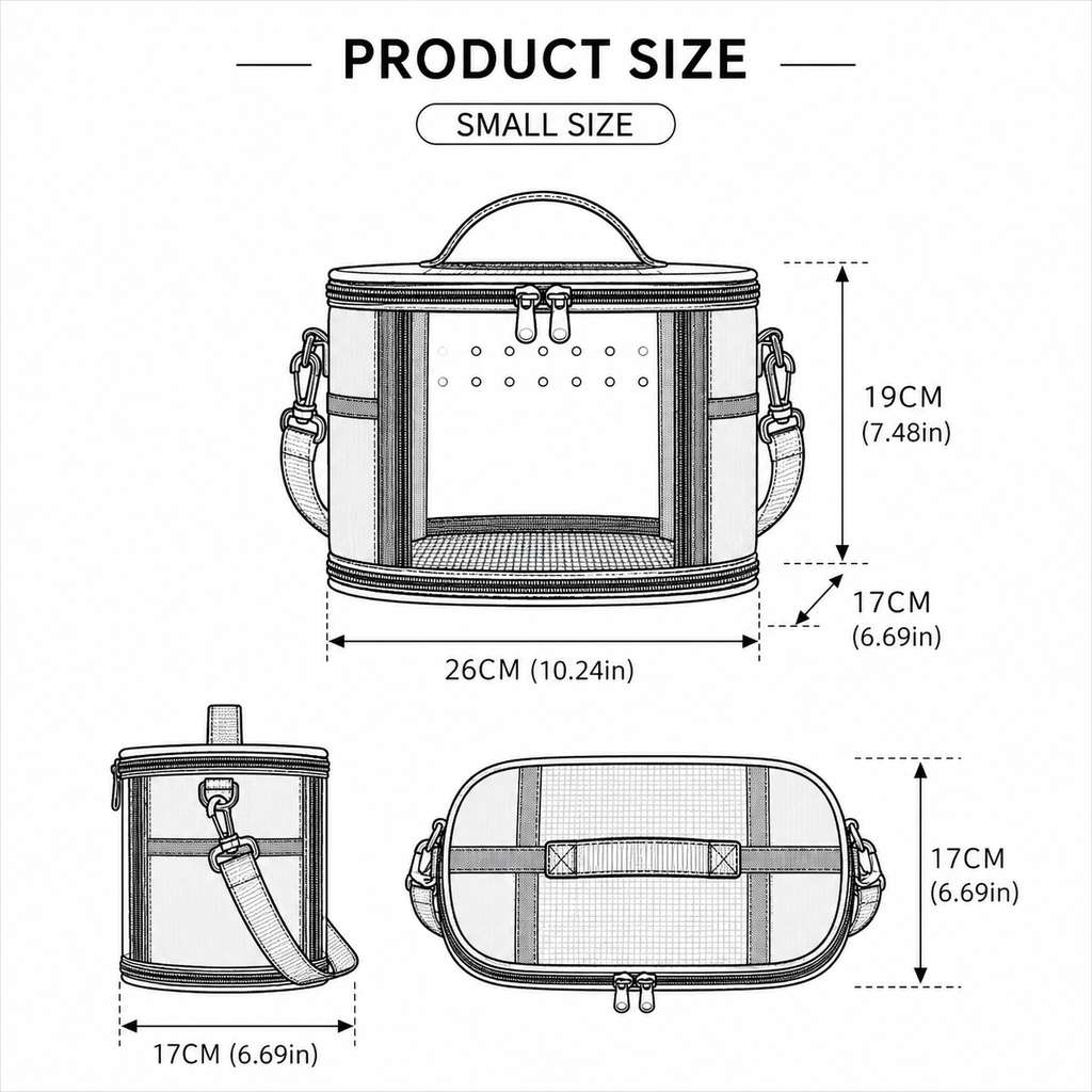 Small Animal Travel Bag(26*17*19cm) - Pink small nylon and plastic portable pet bag with shoulder strap and handle, suitable for parrots, hamsters, guinea pigs and rabbits.