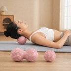 Peanut Massage Ball Set - Pink TPR Dual and Single Trigger Point Balls, Portable Self Massage for Feet, Arches, Neck, Shoulders, Back and Fitness Recovery