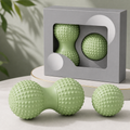 Green TPR Peanut Massage Ball Set - Dual Ball Self Massage Tool for Foot Arch, Neck, Shoulder and Back Muscle Relaxation, Home Gym Yoga and Travel Use