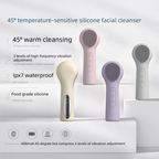 Pink Heated Silicone Facial Cleansing Brush - Dual Sided, Rechargeable, 3 Vibration Levels, Magnetic Charging for Daily Skincare, Bathroom and Travel